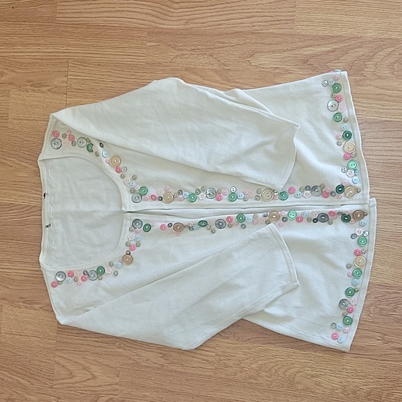 Rare Women's White Cardigan Size M Multicolored Buttons - Picture 5 of 7